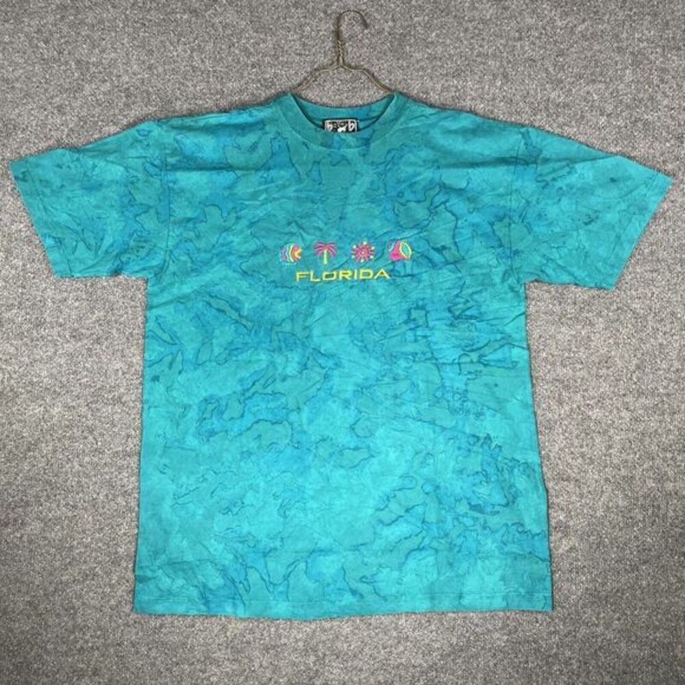 Florida Vintage 80s 90s Y2K T Shirt Short Sleeve Mens S/M Tie Dye Blue - Picture 1 of 7